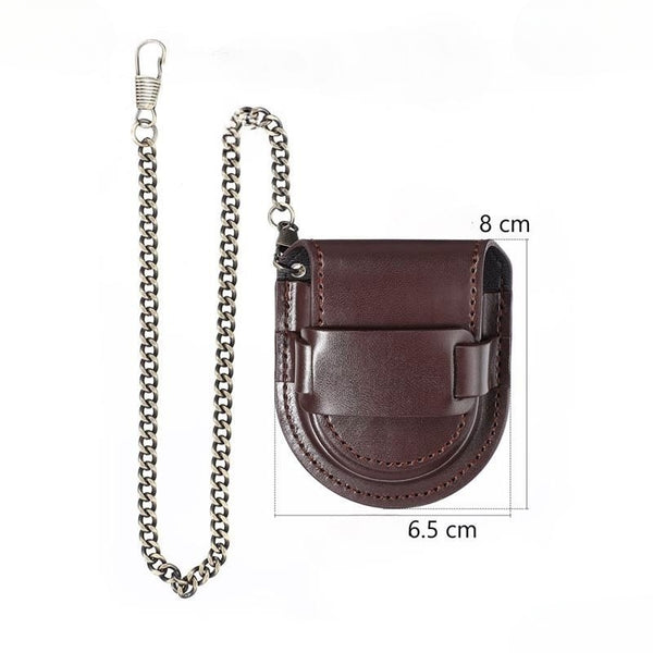 Etui cuir  marron avec chaine pour montre gousset neuf
