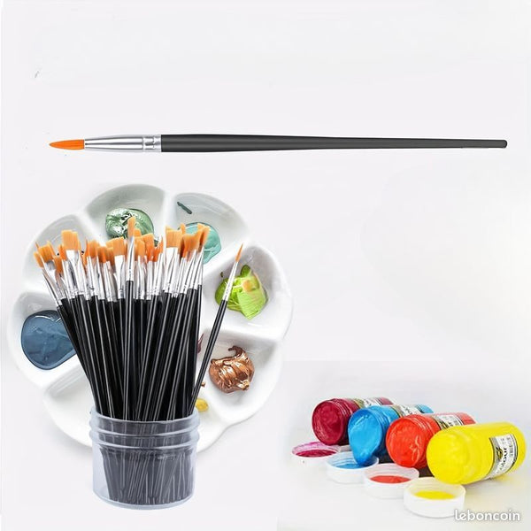 10 pinceaux ronds manche bois de dessin neuf