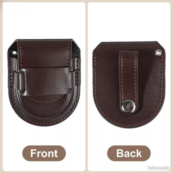 Etui cuir  marron avec chaine pour montre gousset neuf