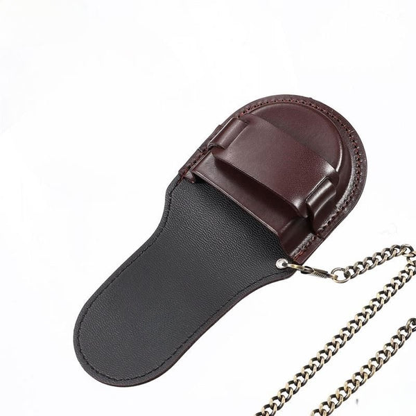 Etui cuir  marron avec chaine pour montre gousset neuf
