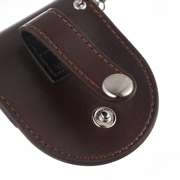 Etui cuir  marron avec chaine pour montre gousset neuf
