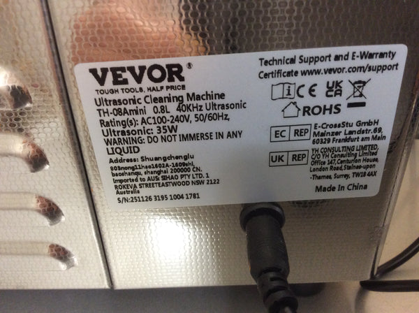 Nettoyeur ultrasons vevor 0,8 l neuf et garantie