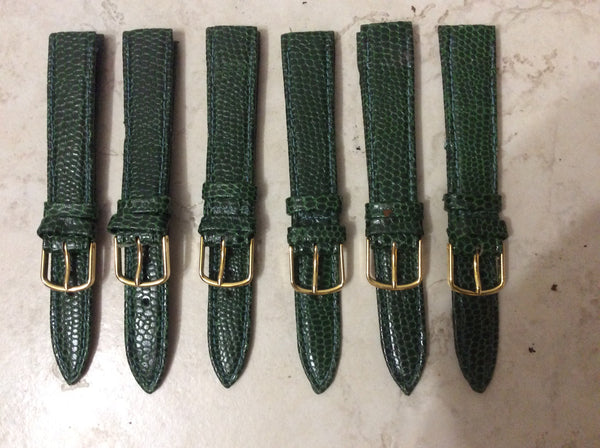 Lot 6 bracelets vert bouteille 100% cuir facon lezard 14 mm neuf