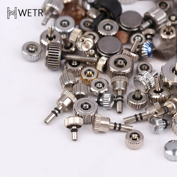 Lot d'assortiment de 100 couronnes métal chromées pour montres neuf