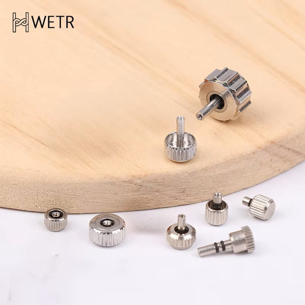 Lot d'assortiment de 100 couronnes métal chromées pour montres neuf