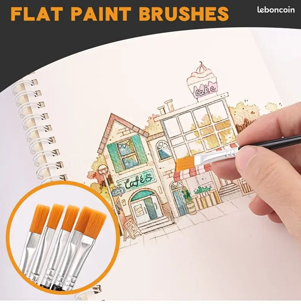 10 pinceaux plats de dessin manche en bois neuf