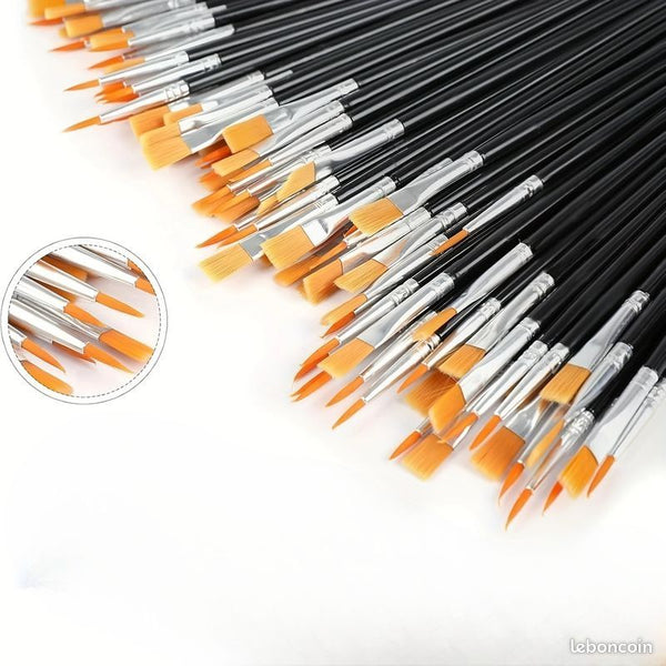 10 pinceaux plats de dessin manche en bois neuf