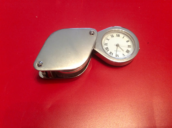 Loupe métal  Horloger/Bijoutier pliable grossi X15 fois avec montre quartz neuve