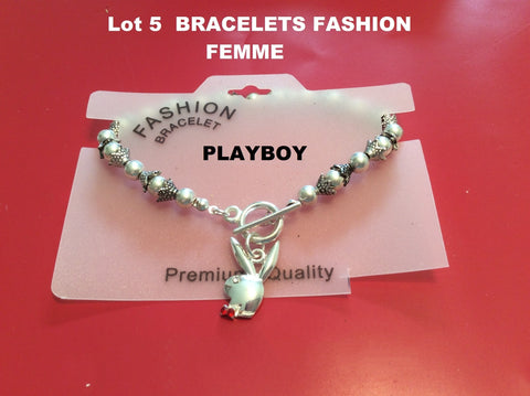 Lot 5 bracelets fashion femme playboy métal chromé neuf